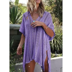 Women's Beach Dresses Oversized Crochet Party Vacation Casual Short Sleeves Lake blue Black White Color Women Cover Up|White Dresses