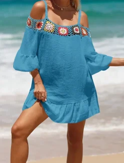 Hot Women's Beach Dresses Ruffle Cut Out Beach Wear Holiday Long Sleeve Black White Yellow Color Women Cover Up