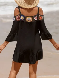 Hot Women's Beach Dresses Ruffle Cut Out Beach Wear Holiday Long Sleeve Black White Yellow Color Women Cover Up