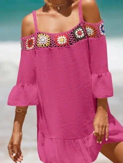 Hot Women's Beach Dresses Ruffle Cut Out Beach Wear Holiday Long Sleeve Black White Yellow Color Women Cover Up