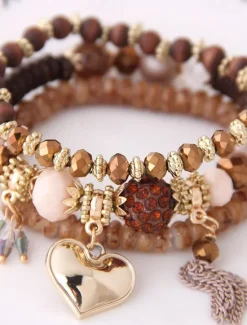 Best Women's Bead Bracelet Fancy Fashion Birthday Heart Elegant Fashion Cartoon Alloy Bracelet Jewelry Black / Red / Brown For Party Evening Gift Birthday Women Trendy Jewelry