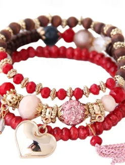 Best Women's Bead Bracelet Fancy Fashion Birthday Heart Elegant Fashion Cartoon Alloy Bracelet Jewelry Black / Red / Brown For Party Evening Gift Birthday Women Trendy Jewelry