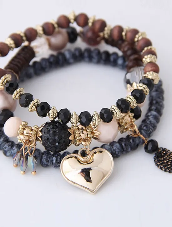 Best Women's Bead Bracelet Fancy Fashion Birthday Heart Elegant Fashion Cartoon Alloy Bracelet Jewelry Black / Red / Brown For Party Evening Gift Birthday Women Trendy Jewelry