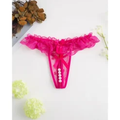 Women's Beaded Mesh Hole Sexy Jacquard G-strings & Thongs Panties Micro-elastic Mid Waist Super Sexy Lace Red Floral / Home / Apparel & Accessories Home Outfits Women Lingerie