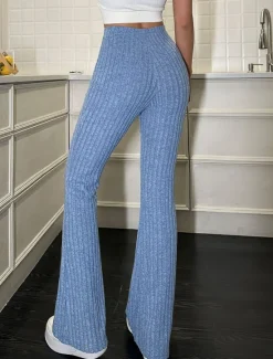 Sale Women's Bell Bottom Full Length Solid Color Pink Sky Blue Gray Spring & Fall Women Pants