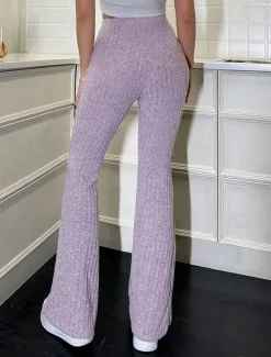 Sale Women's Bell Bottom Full Length Solid Color Pink Sky Blue Gray Spring & Fall Women Pants