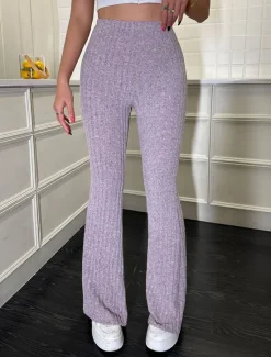 Sale Women's Bell Bottom Full Length Solid Color Pink Sky Blue Gray Spring & Fall Women Pants