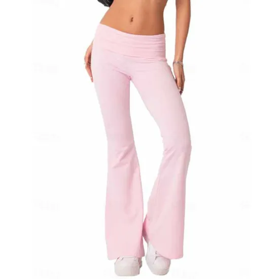 Hot Women's Bell Bottom Pants Trousers Active Fashion Streetwear Full Length Low Waist Plain Breathability Soft Comfortable Micro-elastic Outdoor Street Daily Light Gray Dark-Gray Dark Pink Black Fall Women Leggings