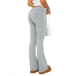 Hot Women's Bell Bottom Pants Trousers Active Fashion Streetwear Full Length Low Waist Plain Breathability Soft Comfortable Micro-elastic Outdoor Street Daily Light Gray Dark-Gray Dark Pink Black Fall Women Leggings
