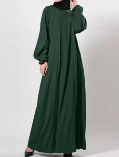 Discount Women's Black Brown Green Spring Fall Winter Maxi long Dress Casual Dress Abaya Classic Casual Street Style Outdoor Vacation Daily Loose Fit Plain Crew Neck Women T Shirt Dresses