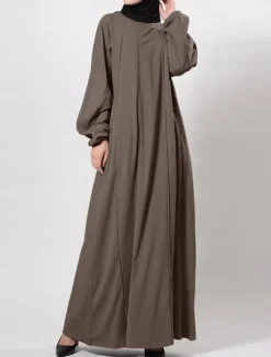 Discount Women's Black Brown Green Spring Fall Winter Maxi long Dress Casual Dress Abaya Classic Casual Street Style Outdoor Vacation Daily Loose Fit Plain Crew Neck Women T Shirt Dresses