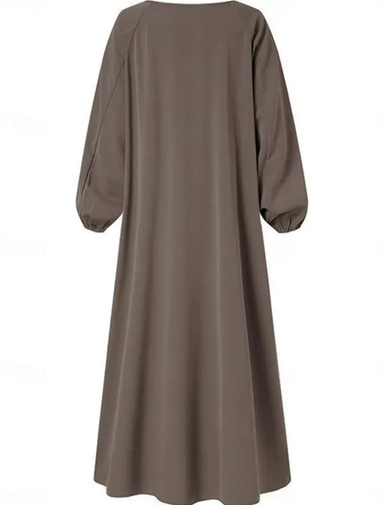 Discount Women's Black Brown Green Spring Fall Winter Maxi long Dress Casual Dress Abaya Classic Casual Street Style Outdoor Vacation Daily Loose Fit Plain Crew Neck Women T Shirt Dresses
