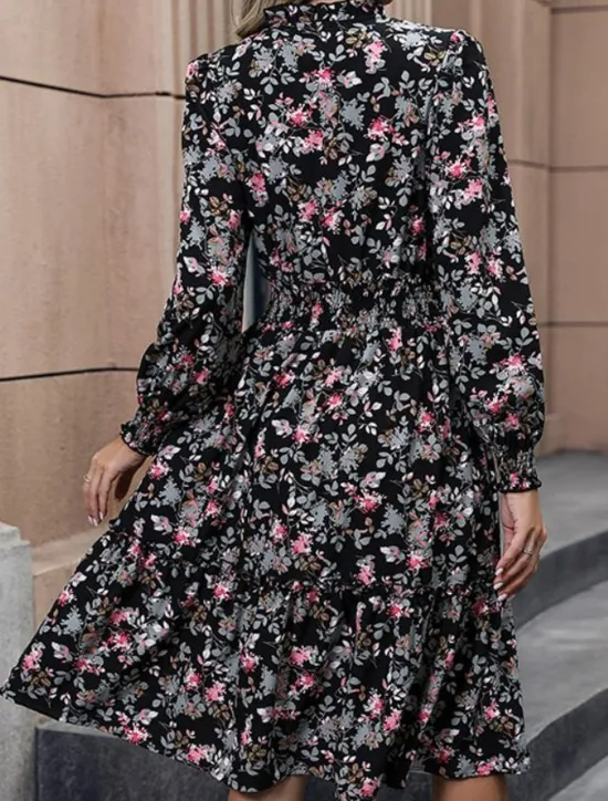 Best Women's Black Dress Casual Dress Floral Print V Neck Maxi Dress Vintage Daily Vacation Spring Fall Women Spring Dresses|Floral Dresses