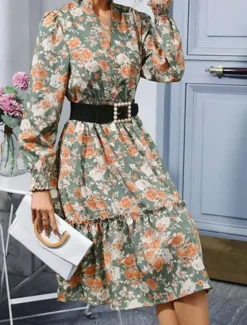 Best Women's Black Dress Casual Dress Floral Print V Neck Maxi Dress Vintage Daily Vacation Spring Fall Women Spring Dresses|Floral Dresses