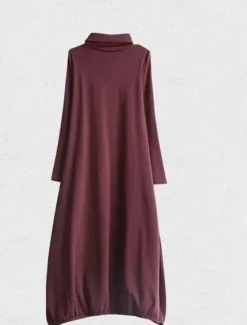 Hot Women's Black Dress Long Dress Maxi Dress Polyester Ruched Pocket Daily Date Active Fashion Turtleneck Long Sleeve Black Wine Khaki Color Women T Shirt Dresses