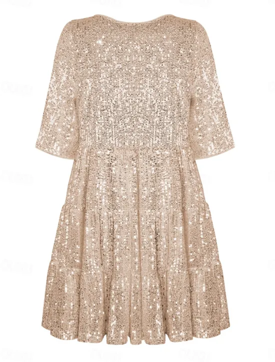 Online Women's Black Dress Sequin Dress Party Dress Sequins Glitter Crew Neck Half Sleeve Mini Dress Wedding Guest Silver Rose Gold Spring Fall Women Casual Dress