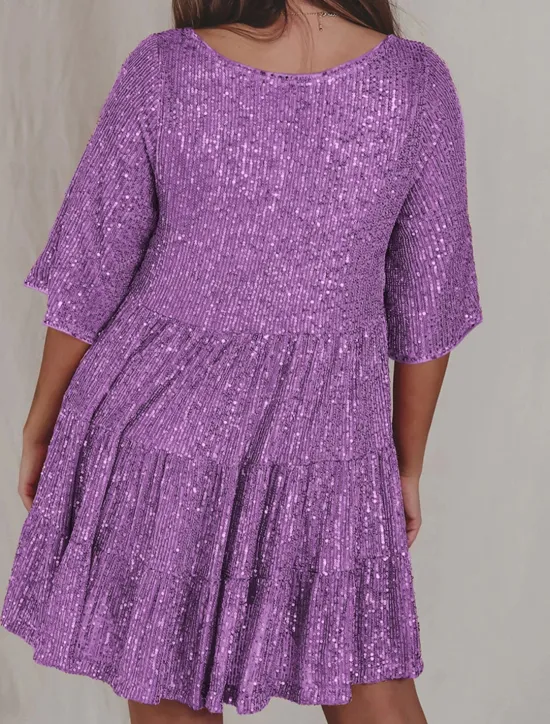 Online Women's Black Dress Sequin Dress Party Dress Sequins Glitter Crew Neck Half Sleeve Mini Dress Wedding Guest Silver Rose Gold Spring Fall Women Casual Dress