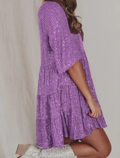 Online Women's Black Dress Sequin Dress Party Dress Sequins Glitter Crew Neck Half Sleeve Mini Dress Wedding Guest Silver Rose Gold Spring Fall Women Casual Dress