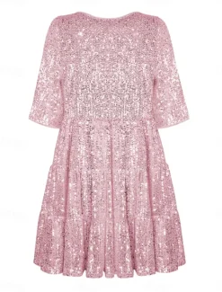 Online Women's Black Dress Sequin Dress Party Dress Sequins Glitter Crew Neck Half Sleeve Mini Dress Wedding Guest Silver Rose Gold Spring Fall Women Casual Dress