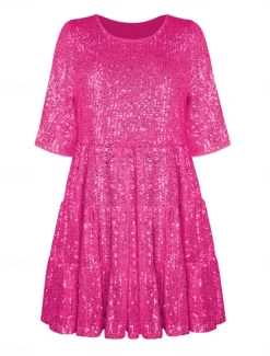 Online Women's Black Dress Sequin Dress Party Dress Sequins Glitter Crew Neck Half Sleeve Mini Dress Wedding Guest Silver Rose Gold Spring Fall Women Casual Dress