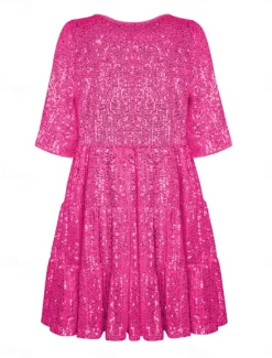 Online Women's Black Dress Sequin Dress Party Dress Sequins Glitter Crew Neck Half Sleeve Mini Dress Wedding Guest Silver Rose Gold Spring Fall Women Casual Dress