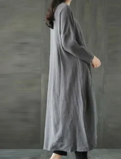 Clearance Women's Black Green Gray Summer Spring Fall Maxi Dress Linen-Inspired Dresses Casual Dress Layered Dress Casual Winter Dress Daily Going out Loose Fit Pure Color Crew Neck Women Dresses