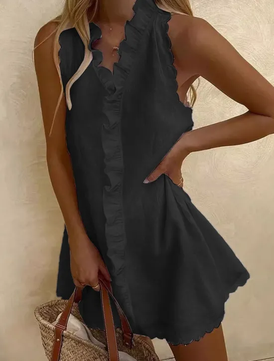 Women's Black White Dark Pink Summer Spring Mini Dress White Dress Cotton Linen Dresses Sundress Casual Vacation Daily Regular Fit Plain V Neck Women Dresses