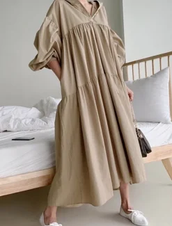 Best Women's Black White khaki Fall Winter Autumn Maxi Dress White Dress Cotton Linen Dresses Shirt Dress Fashion Basic Classic Outdoor Vacation Daily Loose Fit Plain Hooded Women Dresses