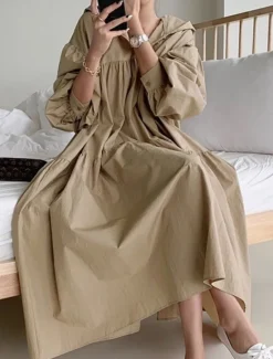 Best Women's Black White khaki Fall Winter Autumn Maxi Dress White Dress Cotton Linen Dresses Shirt Dress Fashion Basic Classic Outdoor Vacation Daily Loose Fit Plain Hooded Women Dresses