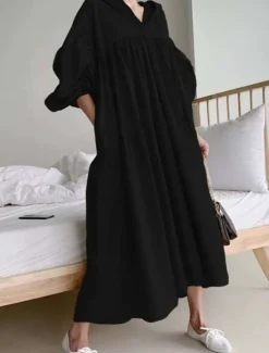 Best Women's Black White khaki Fall Winter Autumn Maxi Dress White Dress Cotton Linen Dresses Shirt Dress Fashion Basic Classic Outdoor Vacation Daily Loose Fit Plain Hooded Women Dresses