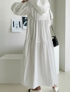 Best Women's Black White khaki Fall Winter Autumn Maxi Dress White Dress Cotton Linen Dresses Shirt Dress Fashion Basic Classic Outdoor Vacation Daily Loose Fit Plain Hooded Women Dresses