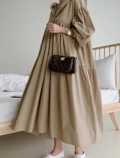Best Women's Black White khaki Fall Winter Autumn Maxi Dress White Dress Cotton Linen Dresses Shirt Dress Fashion Basic Classic Outdoor Vacation Daily Loose Fit Plain Hooded Women Dresses
