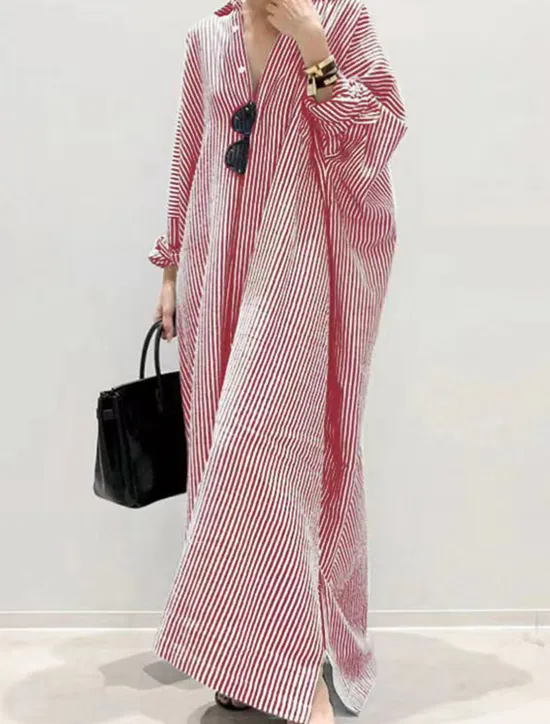 Best Women's Black White Light Green Summer Spring Fall Maxi Dress Cotton Linen Dresses Casual Dress Shift Dress Basic Casual Outdoor Winter Dress Vacation Loose Fit Striped Shirt Collar Women Dresses