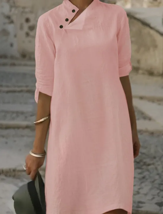 Hot Women's Black White Pink Summer Spring Mini Dress White Dress Shirt Dress Cotton Linen Dress Basic Daily Weekend Regular Fit Floral Plain Stand Collar Women White Dresses|Work Dresses