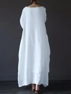 Hot Women's Black White Red Summer Spring Maxi Dress Linen-Inspired Dresses White Dress Cotton Linen Dress Casual Daily Weekend Loose Fit Plain Crew Neck Women Dresses