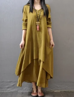 Clearance Women's Black White Yellow Summer Spring Maxi Dress Linen-Inspired Dresses White Dress Casual Dress Basic Modern Daily Weekend Loose Fit Plain V Neck Women Dresses