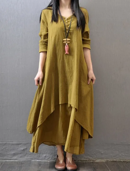 Clearance Women's Black White Yellow Summer Spring Maxi Dress Linen-Inspired Dresses White Dress Casual Dress Basic Modern Daily Weekend Loose Fit Plain V Neck Women Dresses