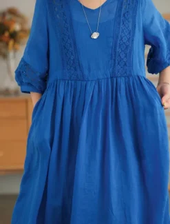 Best Women's Black White Yellow Fall Autumn Maxi Dress Linen-Inspired Dresses Casual Dress Basic Classic Casual Outdoor Vacation Daily Loose Fit Plain V Neck Women Dresses