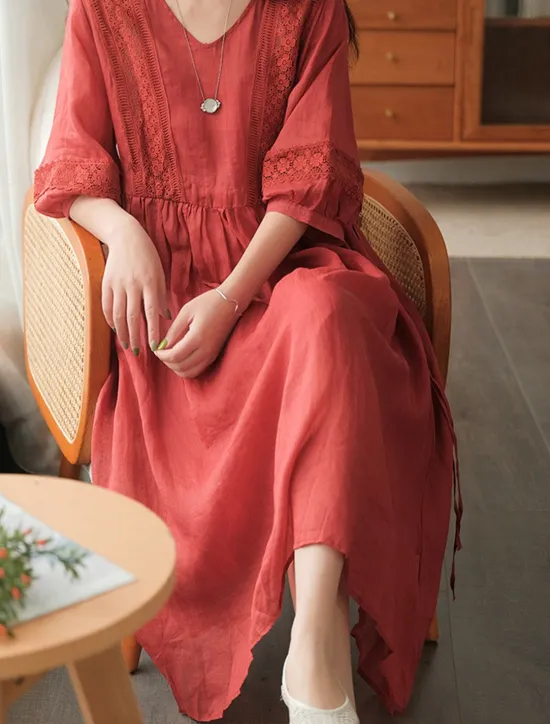 Best Women's Black White Yellow Fall Autumn Maxi Dress Linen-Inspired Dresses Casual Dress Basic Classic Casual Outdoor Vacation Daily Loose Fit Plain V Neck Women Dresses