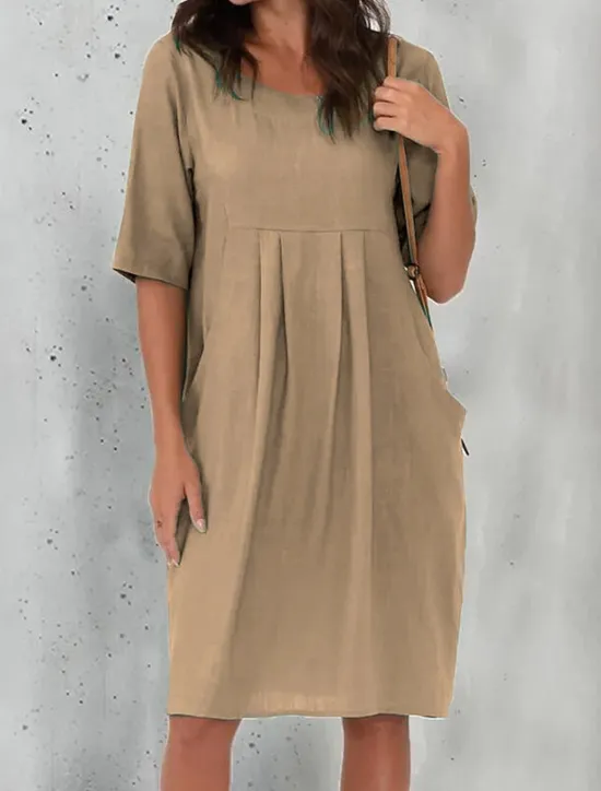 Sale Women's Black Wine Blue Summer Spring Mini Dress Cotton Linen Dresses Casual Dress Basic Modern Daily Weekend Loose Fit Plain Crew Neck Women Dresses