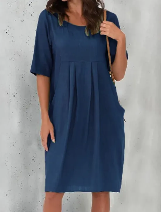 Sale Women's Black Wine Blue Summer Spring Mini Dress Cotton Linen Dresses Casual Dress Basic Modern Daily Weekend Loose Fit Plain Crew Neck Women Dresses