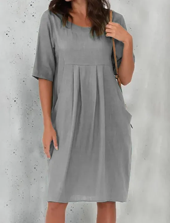 Sale Women's Black Wine Blue Summer Spring Mini Dress Cotton Linen Dresses Casual Dress Basic Modern Daily Weekend Loose Fit Plain Crew Neck Women Dresses
