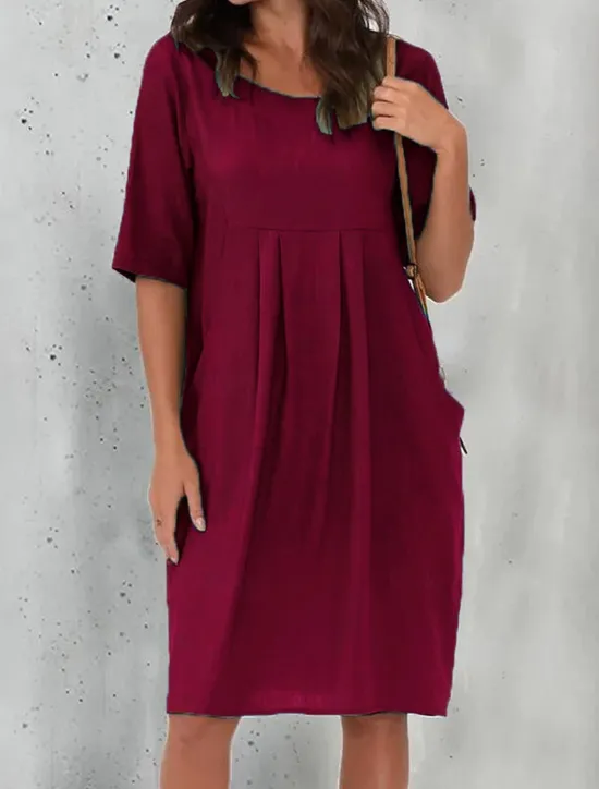 Sale Women's Black Wine Blue Summer Spring Mini Dress Cotton Linen Dresses Casual Dress Basic Modern Daily Weekend Loose Fit Plain Crew Neck Women Dresses