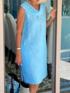 Outlet Women's Black Yellow Royal Blue Summer Spring Knee Length Dress Linen-Inspired Dresses Black Dress Casual Dress Basic Modern Daily Weekend Loose Fit Plain Crew Neck Women Dresses