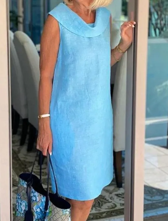 Outlet Women's Black Yellow Royal Blue Summer Spring Knee Length Dress Linen-Inspired Dresses Black Dress Casual Dress Basic Modern Daily Weekend Loose Fit Plain Crew Neck Women Dresses