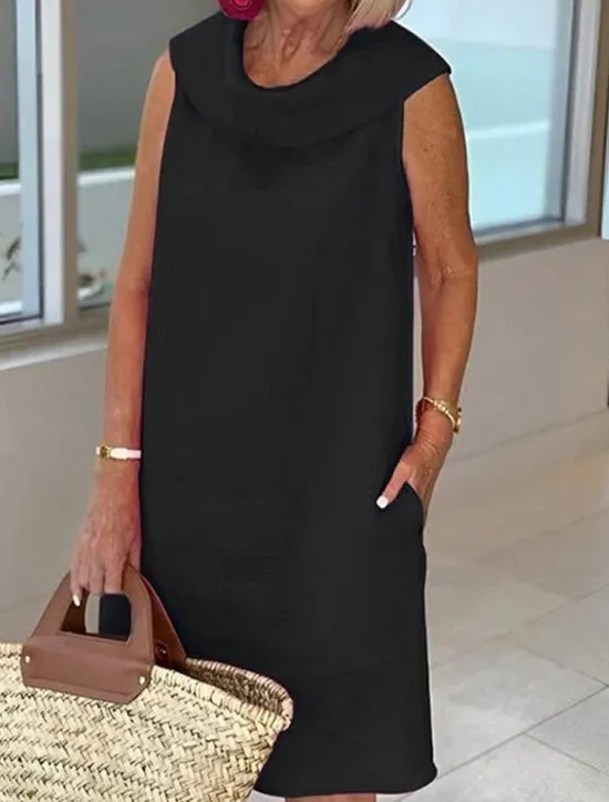 Outlet Women's Black Yellow Royal Blue Summer Spring Knee Length Dress Linen-Inspired Dresses Black Dress Casual Dress Basic Modern Daily Weekend Loose Fit Plain Crew Neck Women Dresses