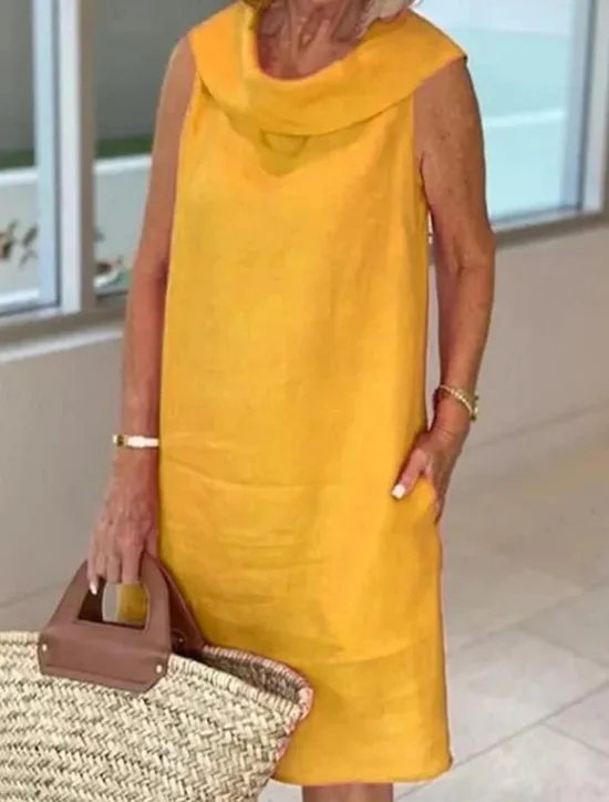 Outlet Women's Black Yellow Royal Blue Summer Spring Knee Length Dress Linen-Inspired Dresses Black Dress Casual Dress Basic Modern Daily Weekend Loose Fit Plain Crew Neck Women Dresses