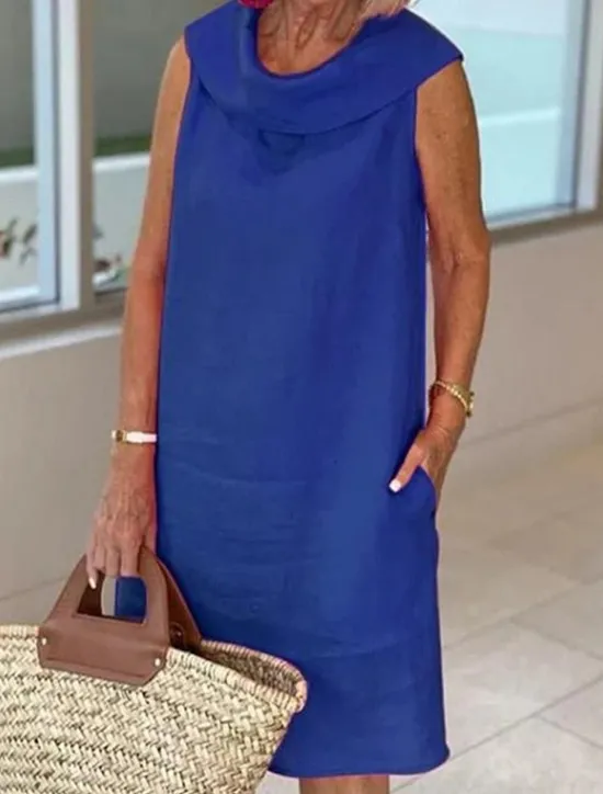 Outlet Women's Black Yellow Royal Blue Summer Spring Knee Length Dress Linen-Inspired Dresses Black Dress Casual Dress Basic Modern Daily Weekend Loose Fit Plain Crew Neck Women Dresses