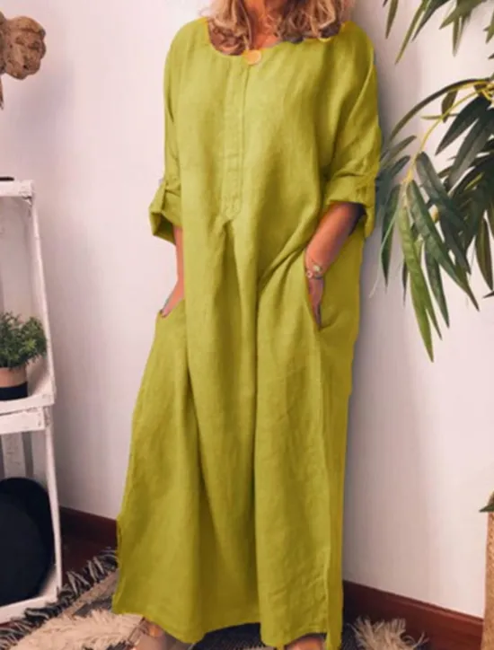 Clearance Women's Black Yellow Wine Summer Spring Fall Maxi Dress Casual Dress Sundress Cotton Summer Dress Vacation Fashion Modern Outdoor Vacation Daily Regular Fit Plain Crew Neck Women Dresses