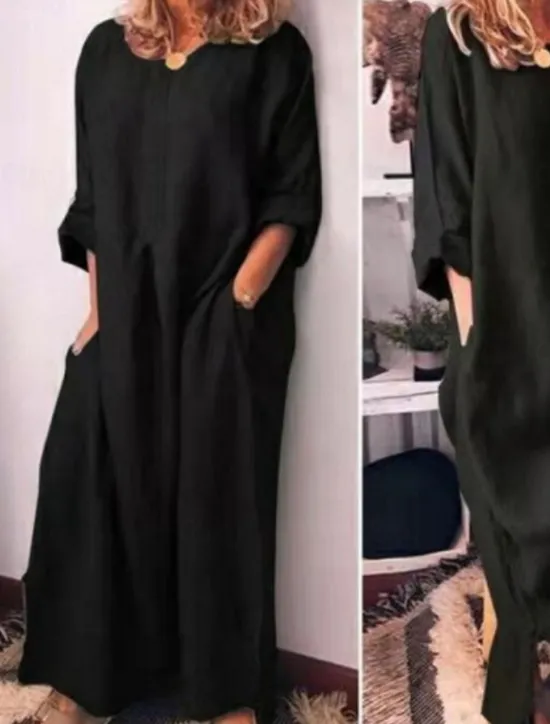 Clearance Women's Black Yellow Wine Summer Spring Fall Maxi Dress Casual Dress Sundress Cotton Summer Dress Vacation Fashion Modern Outdoor Vacation Daily Regular Fit Plain Crew Neck Women Dresses